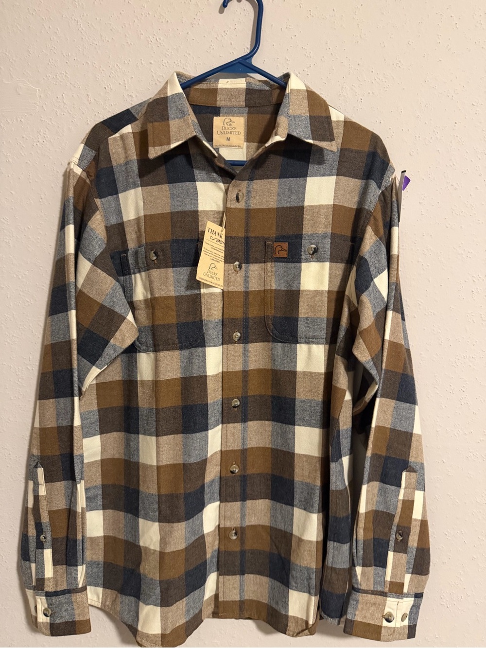 Carhartt Men’s Brown, Cream & Blue Plaid Button-Down Shirt